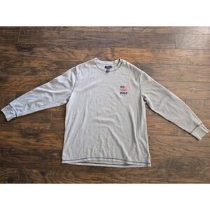 Polo Ralph Lauren Waffle Knit Thermal Crew-Neck Long Sleeve Shirt USA flag logo